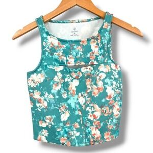 Decree Floral‎ Print Crop Top Activewear Tank Top with Cutout XS